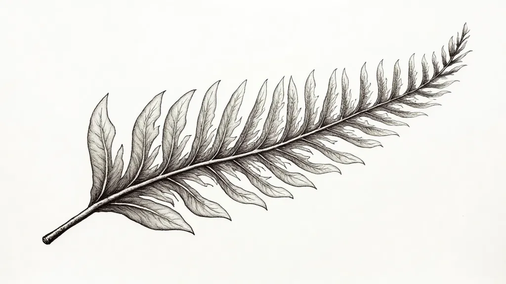 Pen and ink illustration of a fern frond.