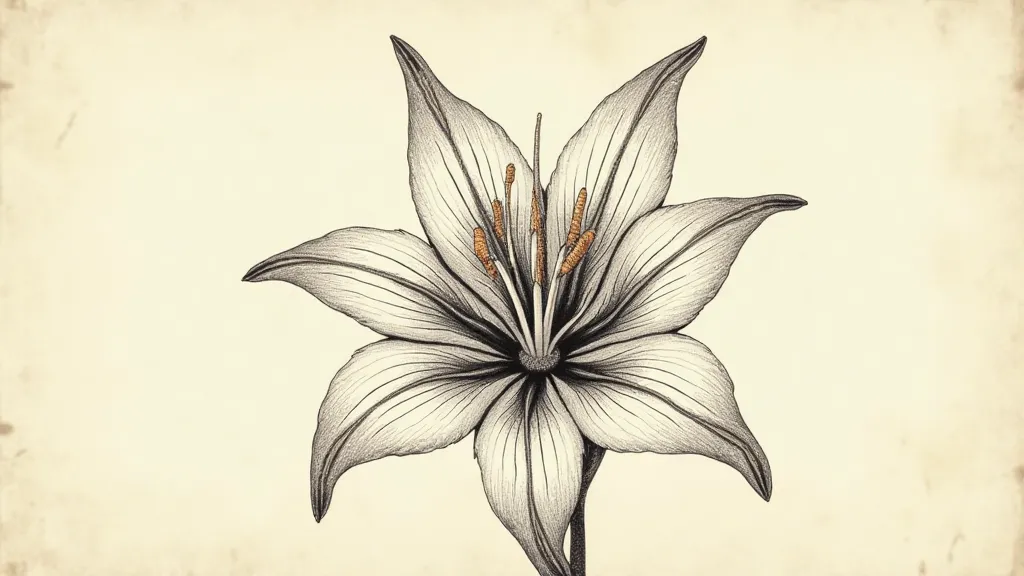 Detailed lily flower ink drawing