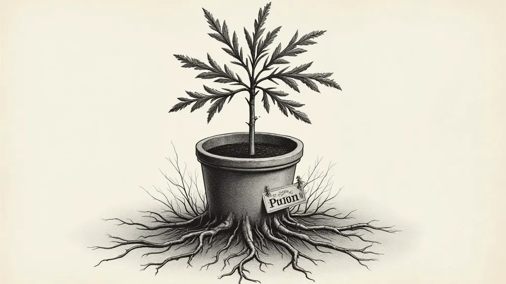 Vintage illustration of a Piony plant with exposed roots