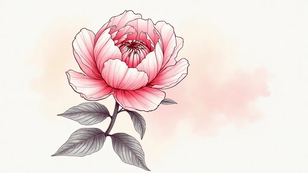 Peony illustration watercolor and ink