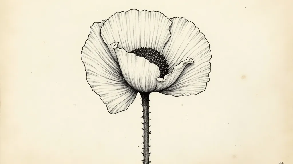 Detailed poppy seed ink drawing