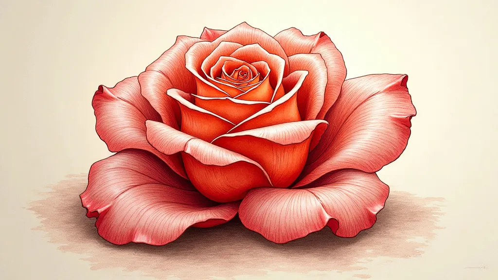 Rose petal illustration with cross-hatching
