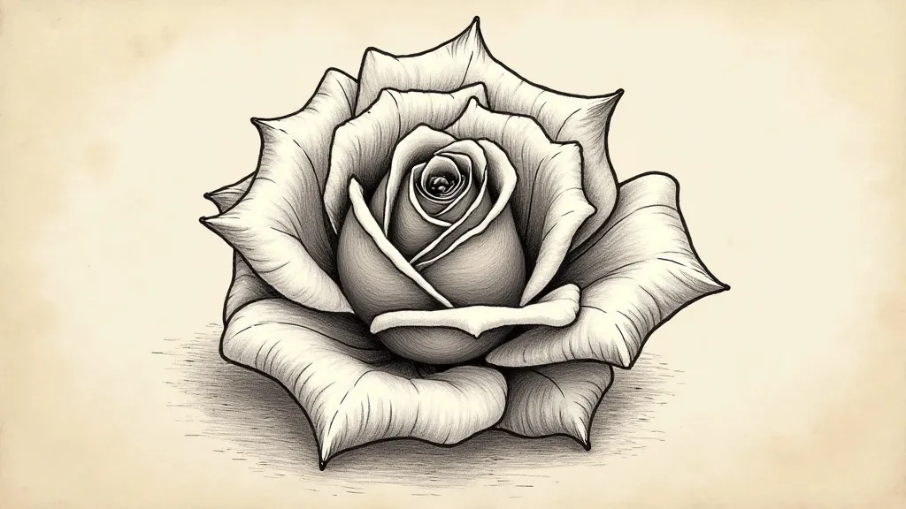 Detailed pen and ink rose petal illustration