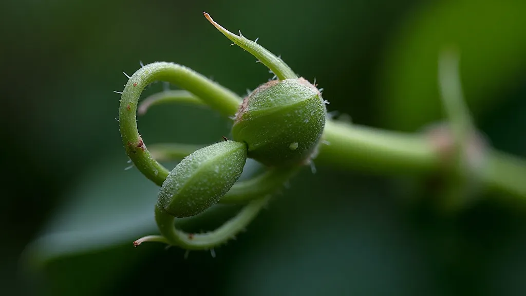 Rose stem closeup showing spiral growth