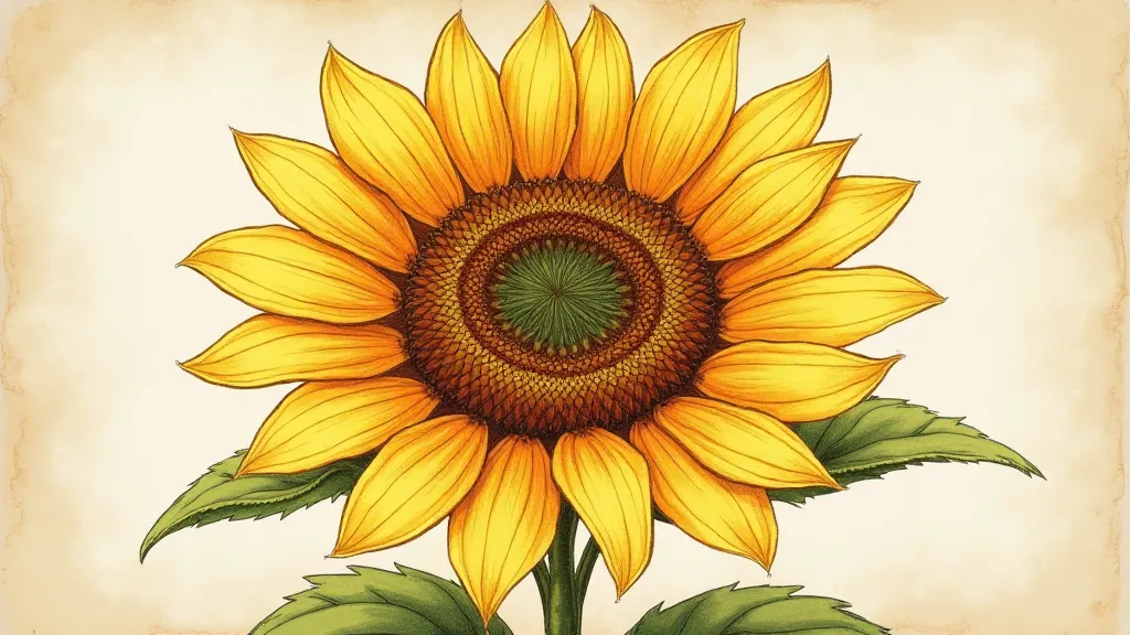 Sunflower ink and watercolor drawing