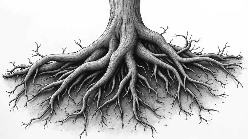 Close-up illustration of tangled plant roots