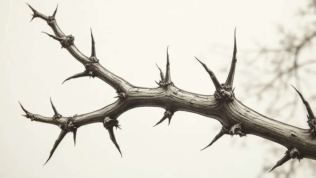 Branch with thorns in pen and ink